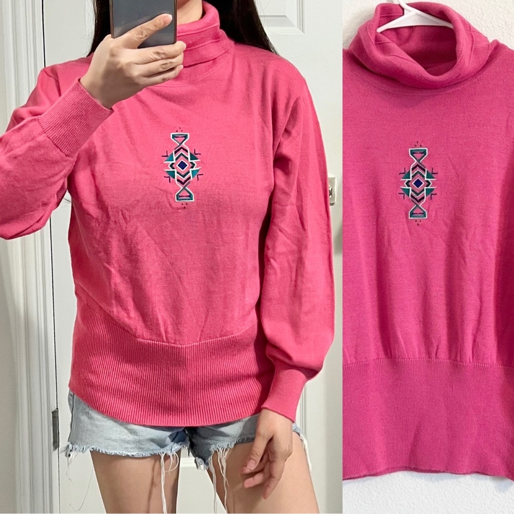 Snuggler knit turtle neck ski wear pink long sleeve top